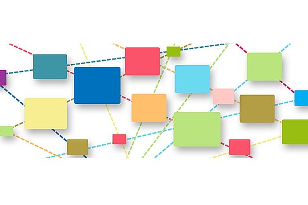 (c) Gerd Altmann, Pixabay Grafik: bunte Kacheln mit bunten Verbindungslinien (Netzerk)